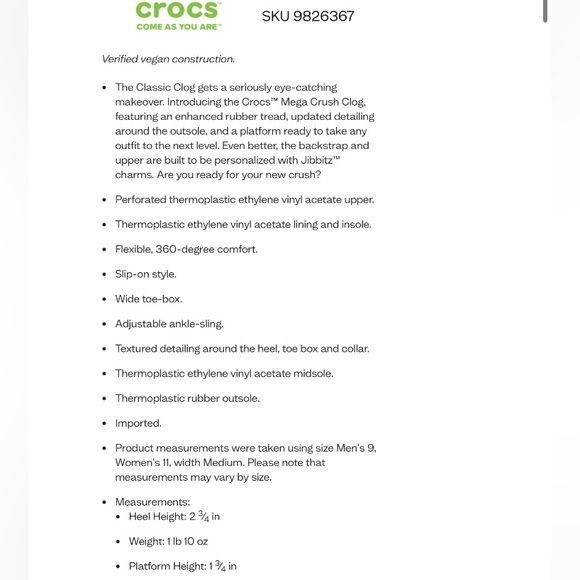 CROCS Clogs MEGA CRUSH Black Women Size 8 Men Size 6 Unisex - Picture 11 of 12